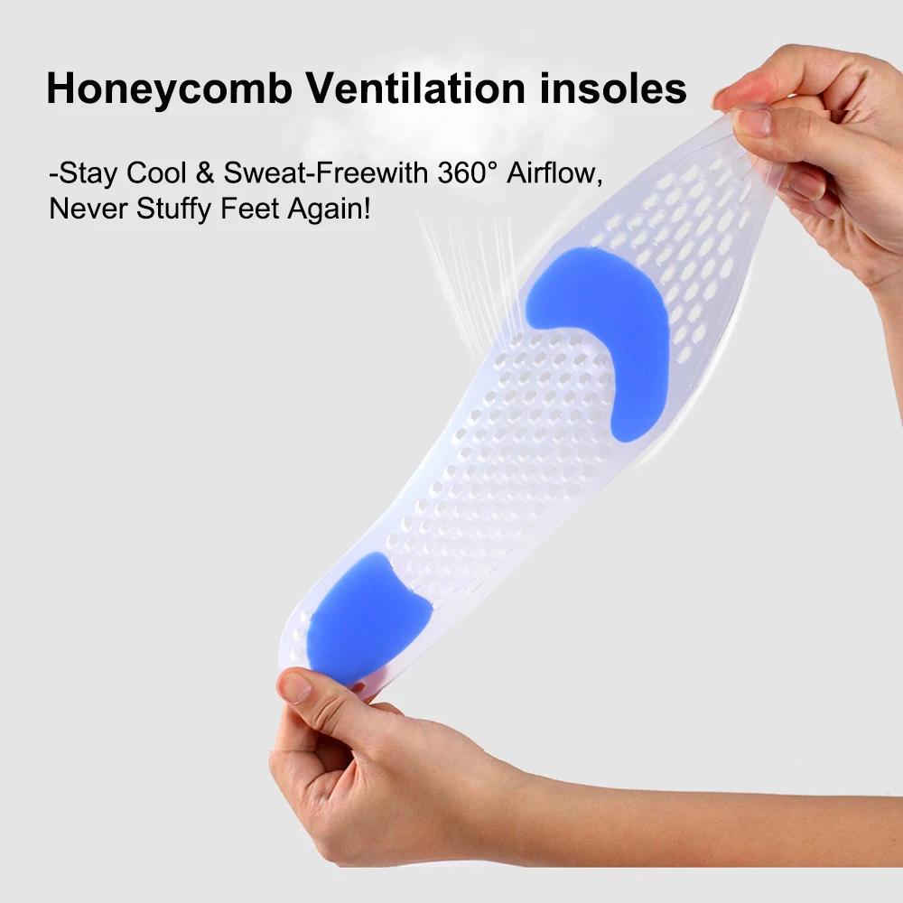 Breathable Silicone Shoe Insoles Shock Absorption Arch Support Heel & Foot Pain Relief Unisex Summer Soft Full Pad