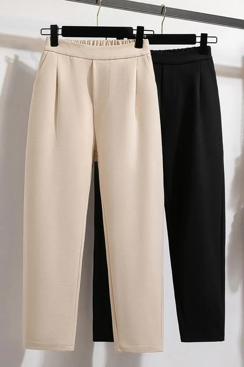 

Шерстяные брюки больших размеров для женщин, осень-зима 2022, Новое поступление, эластичные брюки с высокой талией, большие размеры, женские повседневные брюки