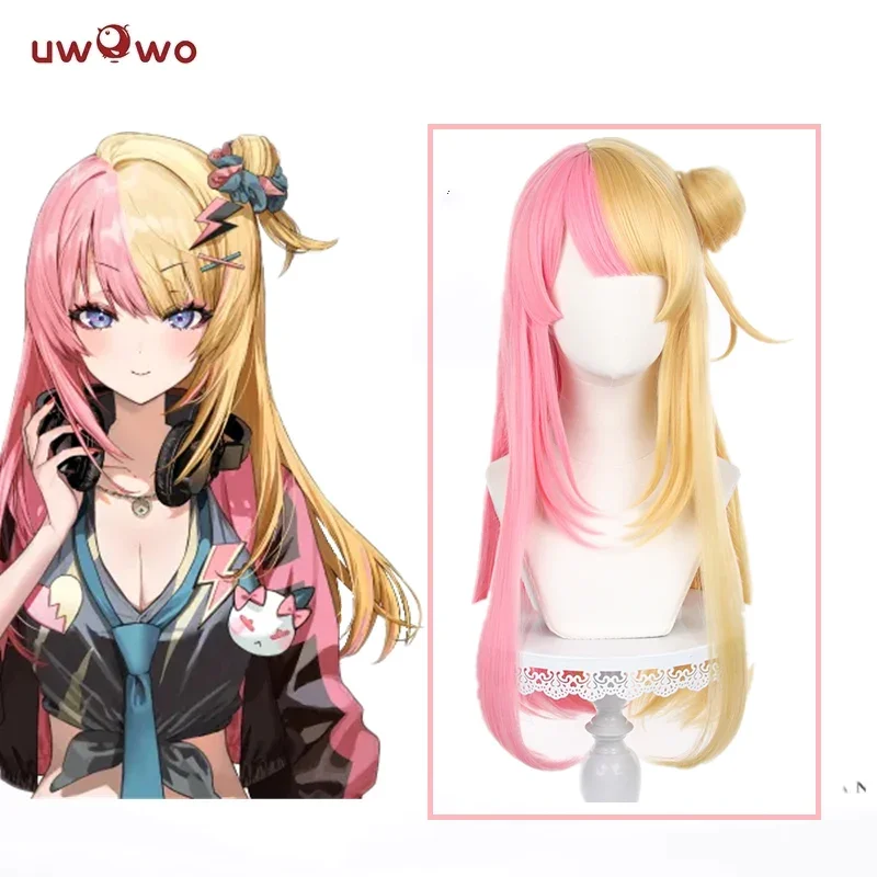 

IN STOCK UWOWO Nijisanjien Kotoka Torahime Cosplay Wig Pink and Golden Long Hair Heat Resistant Halloween Cosplay Wigs