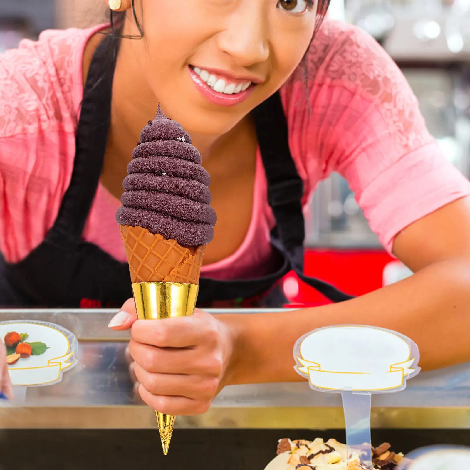 

Fake Ice Cream Cone Decoration Artificial Chocolate Ice Cream Prop Lifelike Smooth PVC Material for Shop Home Display Dessert