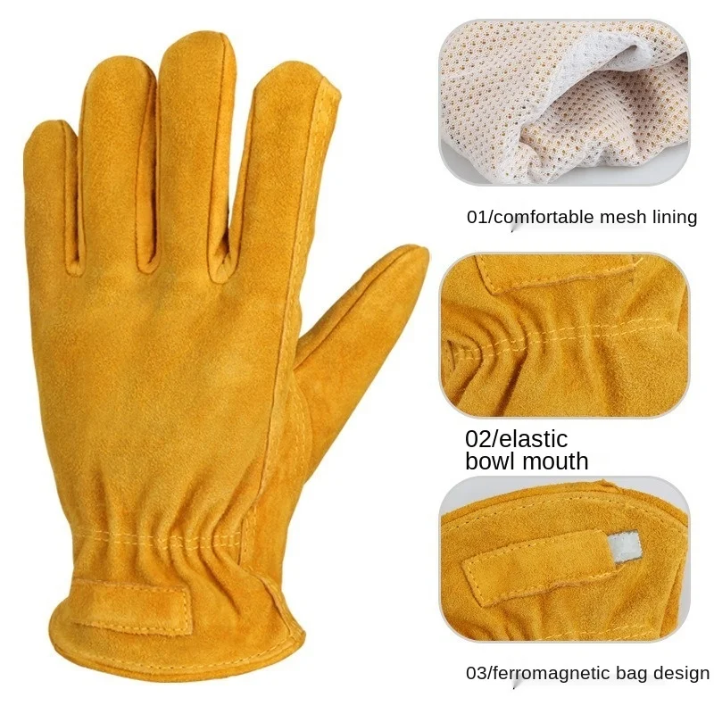 Work Gloves Cowhide Leather Men Working Welding Safety Protective Garden Sports MOTO Driver Wear-resisting Construction Gloves