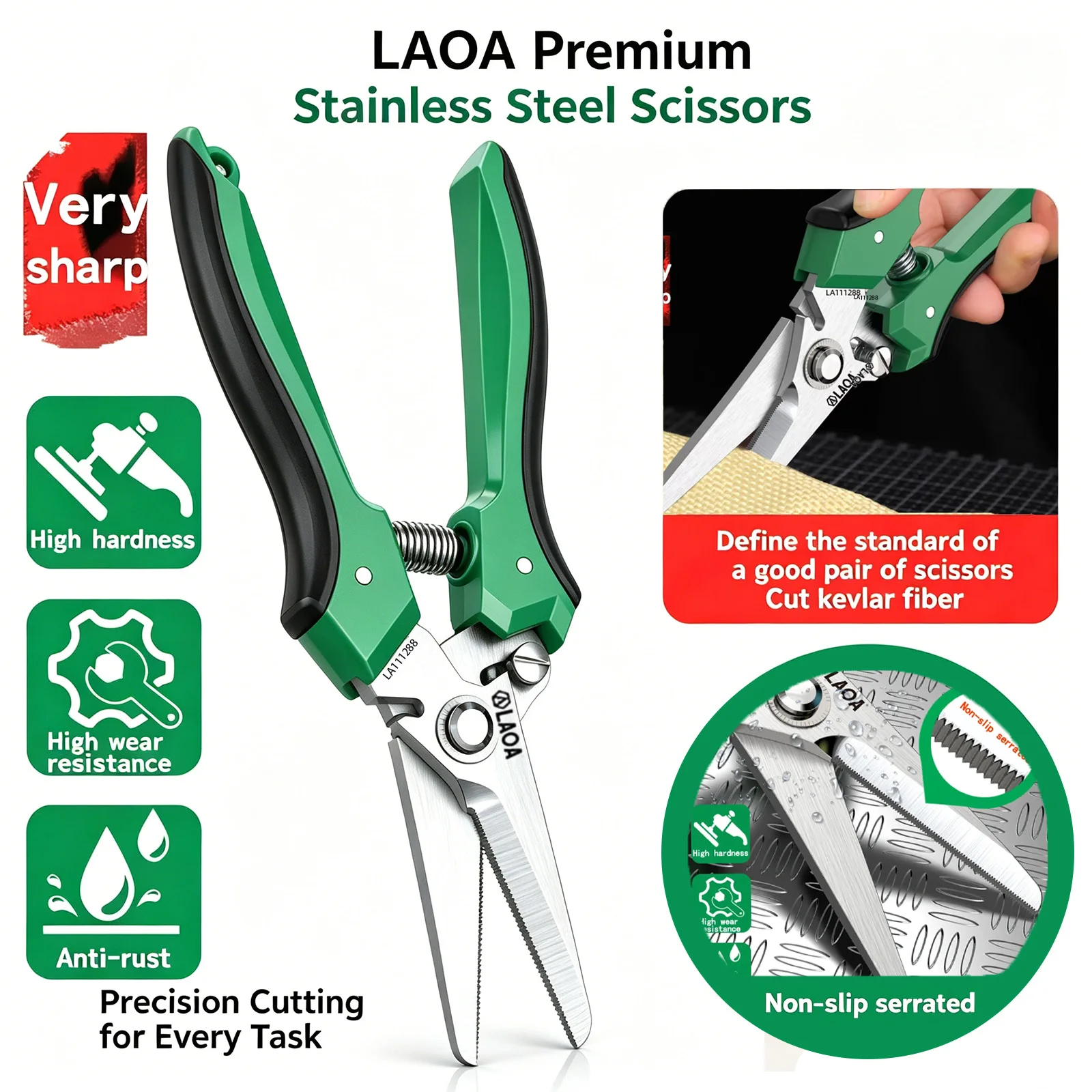 LAOA Multifunction Electrician Shears Industrial Stainless Steel Serrated Scissors Powerful Cutting Tool for Cloth Food Wire