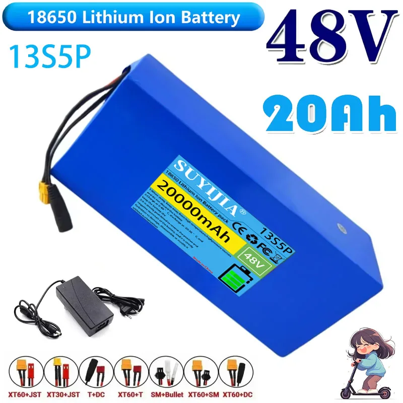 Batterie 18650 Adaptée Aux Moteurs De 500 À 1000W, 13S5P 48V 20000mAh, Batterie Au Lithium Rechargeable, BMS Intelligent Intégré