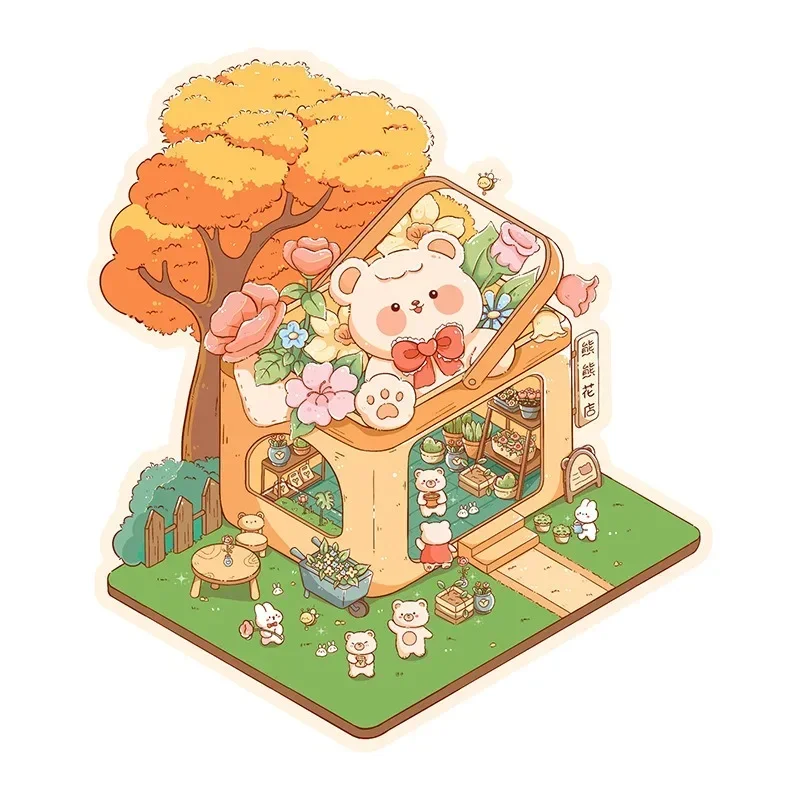 Cute Cartoon Animal Little House 3D Landscape Sticker Children's Fun PET Decompression DIY Games Kawaii Miniature World Decals