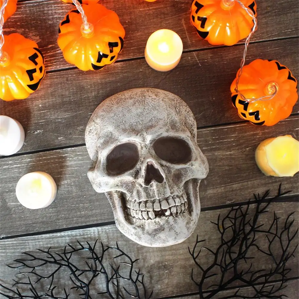 Skull Figure Decoration Fireplace Accessory Realistic Life Size Skull Figure Waterproof Resin Statue Halloween Decor for Home