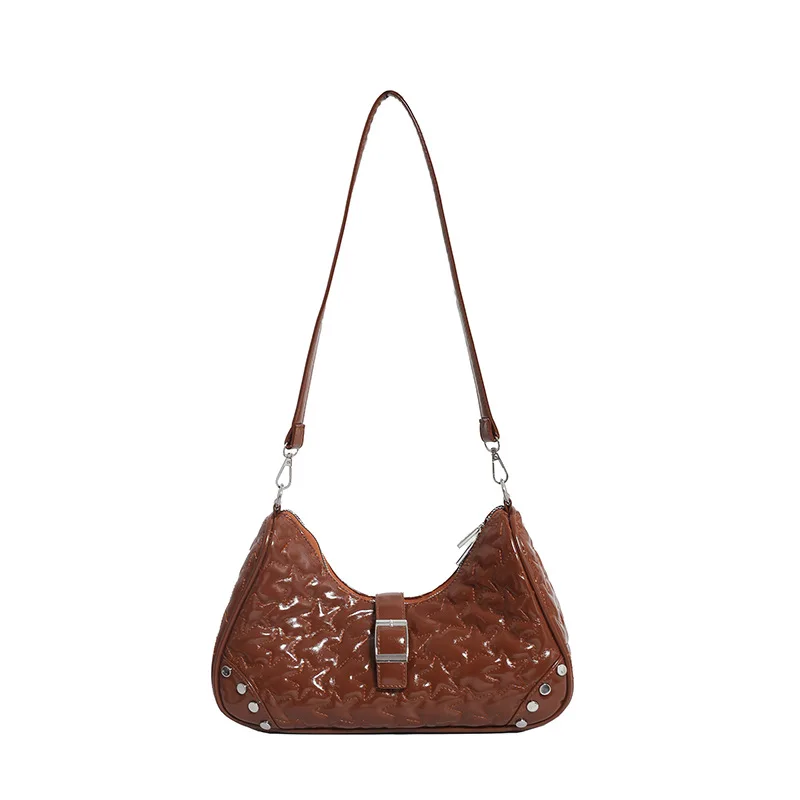 Bolso informal de moda francesa para mujer, nueva textura, bolso con patrón de estrella de cuero PU liso, bolso de un solo hombro para ir al trabajo Simple a la moda