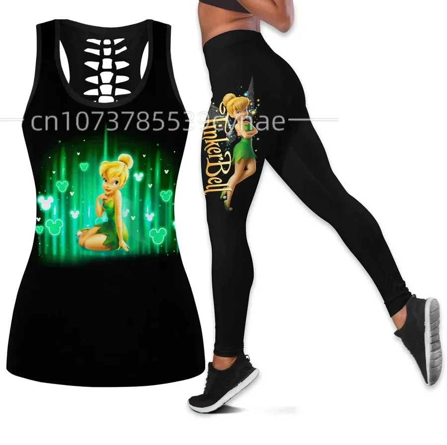 2024 Summer New Disney Tinker Ball Women\'s Book Hollow Vest+women\'s Leggings Yoga Set Fitness Leggings Sports Set