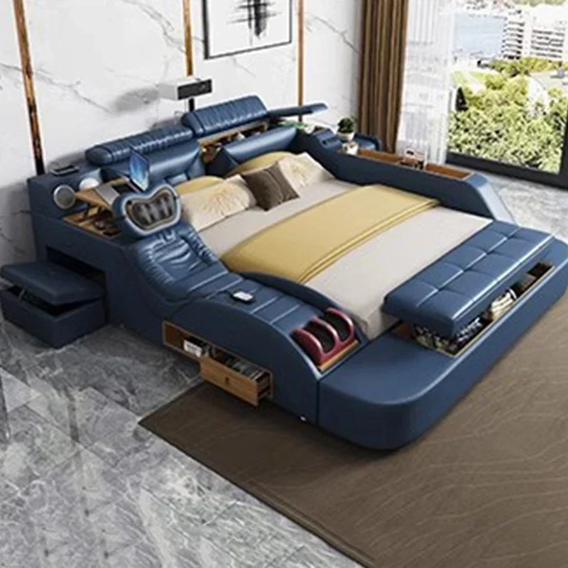 سرير كوري حديث فاخر طبيعة أوروبية فاخرة لغرفة النوم سرير بشري تصميم متعدد الوظائف لغرفة النوم كاماس أثاث منزلي بحجم كينغ