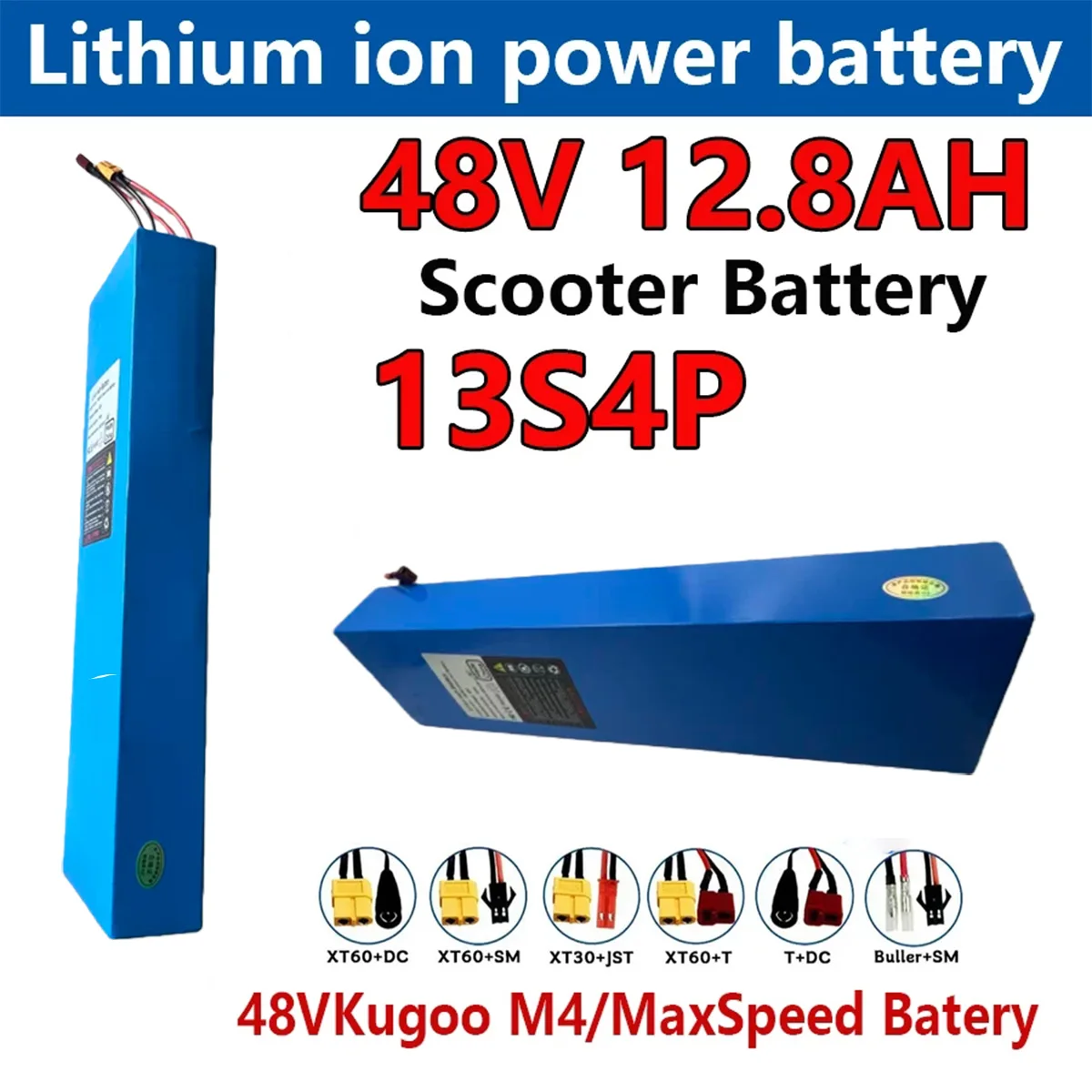 

New Lithium ion battery 13S4P 48V 12800mAh 54.6V built-in BMS scooter battery rechargeable battery