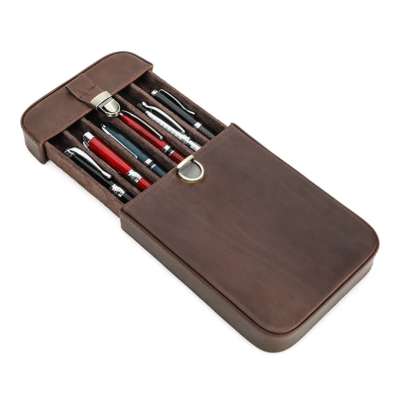 Scatola portapenne retrò in pelle pieno fiore fatta a mano con serratura rimovibile a 6 slot, adatta per ufficio di viaggio 20,6X13X3Cm 242g