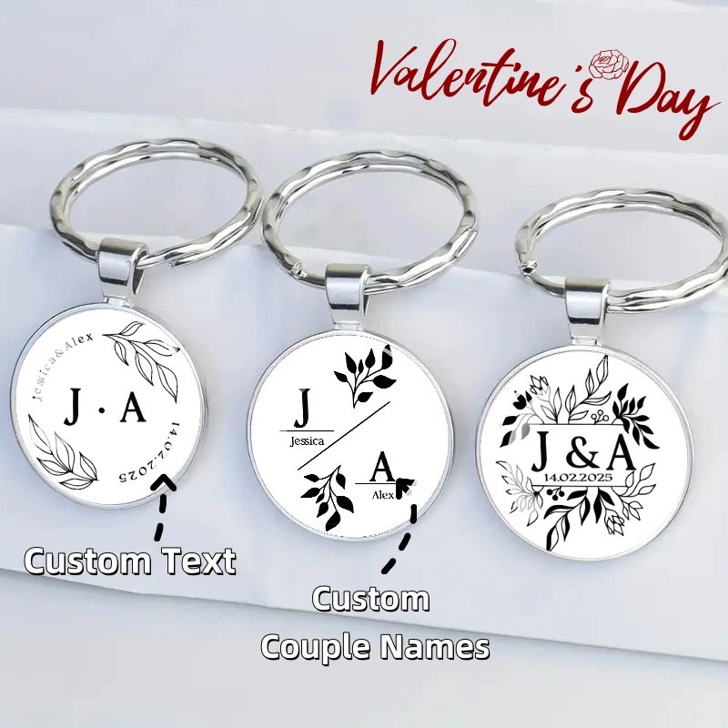 Customized Couple Name Date Metal Keychain Exquisite Wreath Style Name Initial Letter Key Decoration Bag Pendant