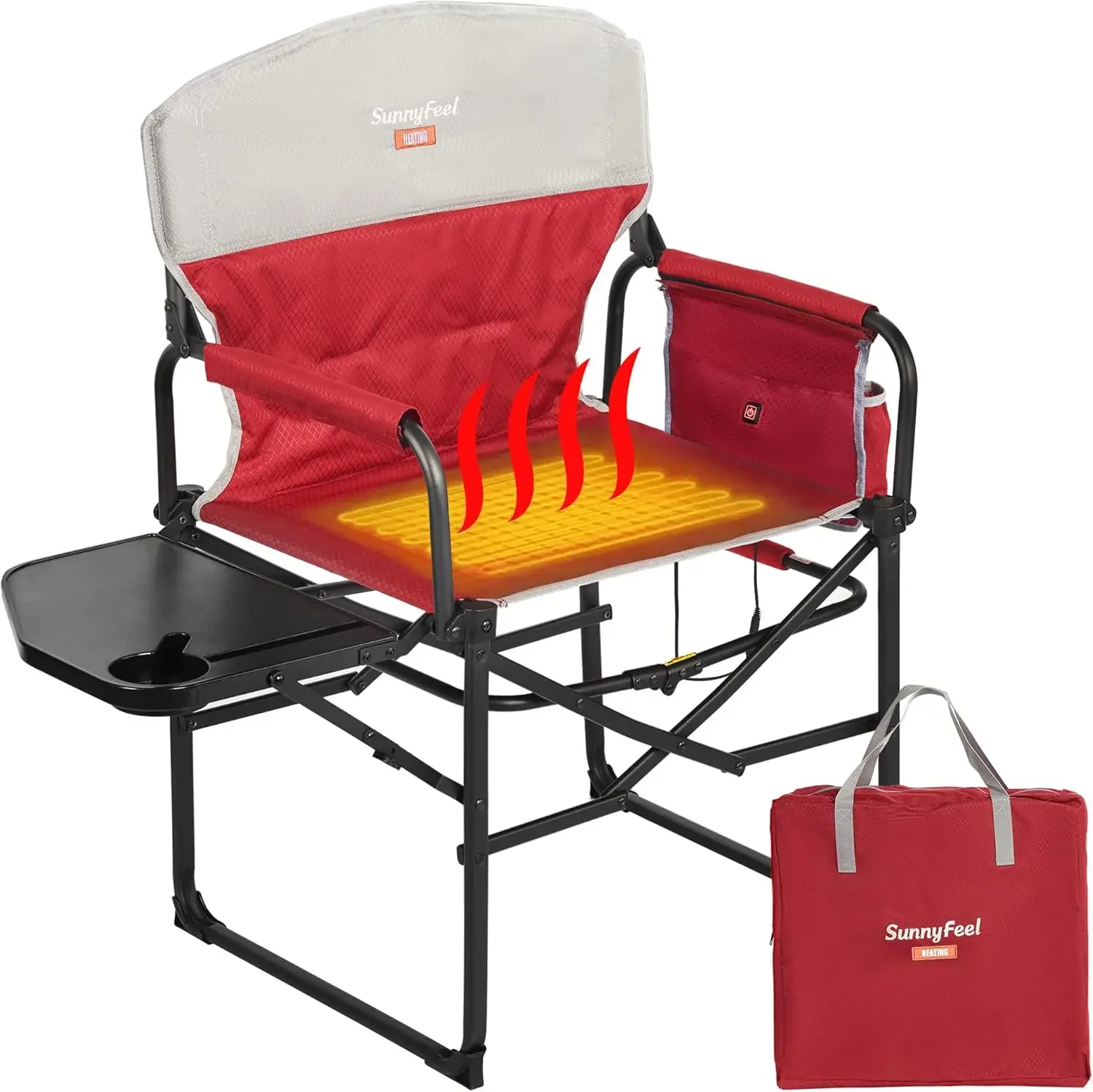 Camping Directors Chair, Heavy Duty,Oversized Outdoor Portable Heating Folding Chair with Side Table, Pocket for Beach, Fishing