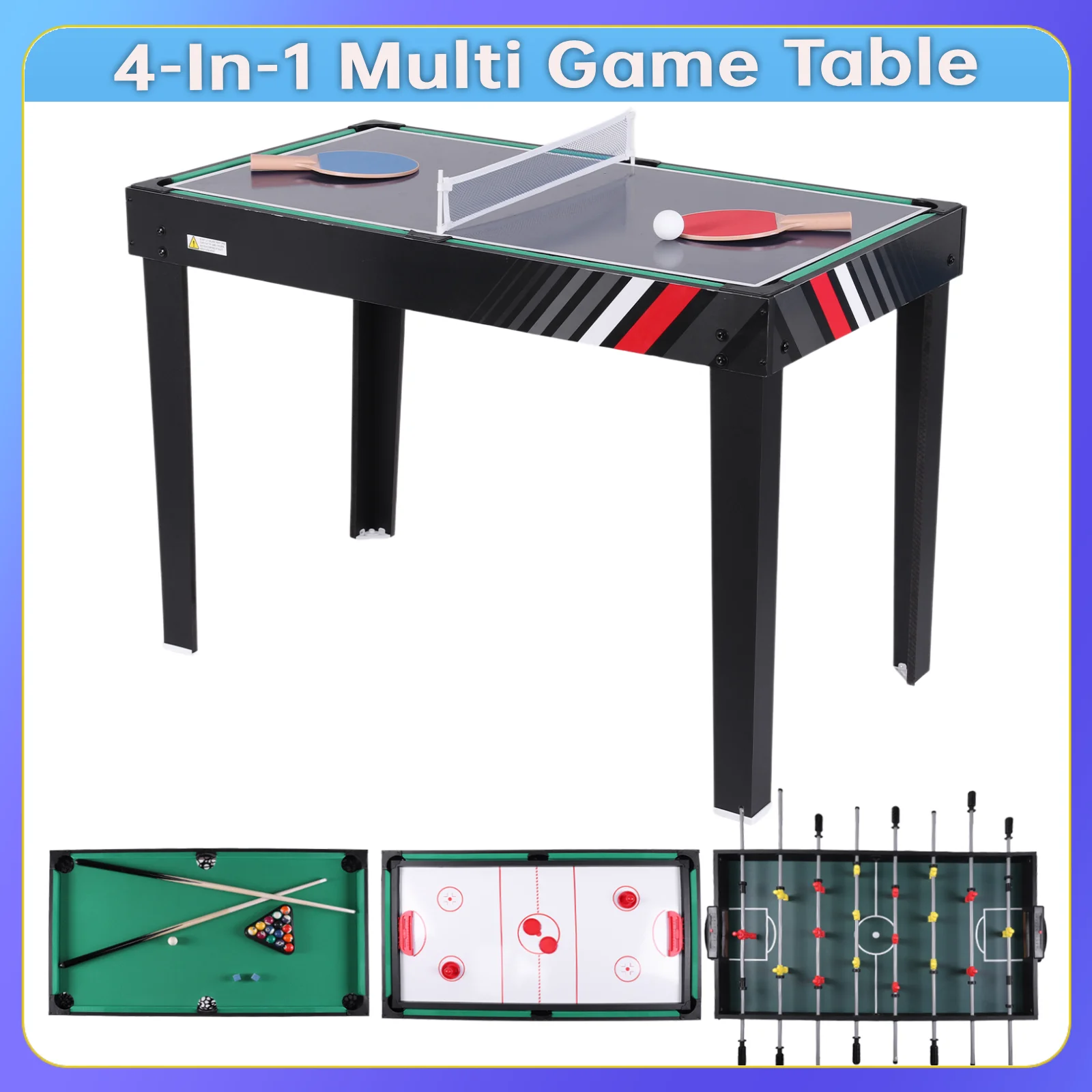 

4-In-1 Combo Game Table Set with Football Billiards Ice Hockey Table Tennis All in One Game Table Wear Resist for Home Game Room
