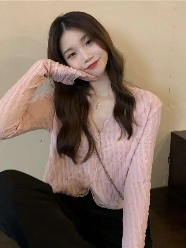 

Женская блузка Pure Desire Sle Pink с V-образным вырезом и кружевом, тонкая, из полиэстера, с длинными рукавами, для повседневной носки, по выгодной цене