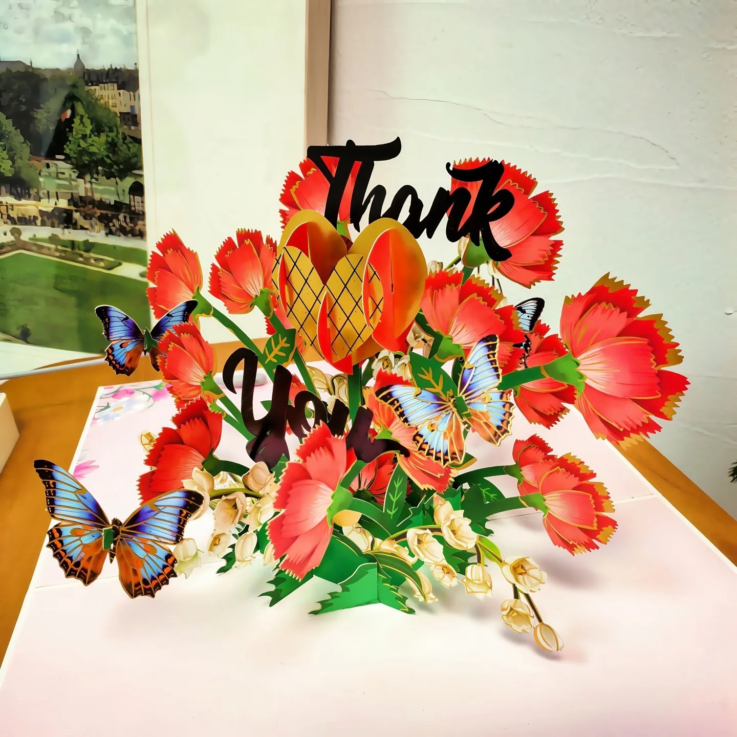 

2025 Teacher's Day 3D Greeting Card Creative Bouquet Flowers Tulips Gratitude Blessing Bouncing Card for Teachers