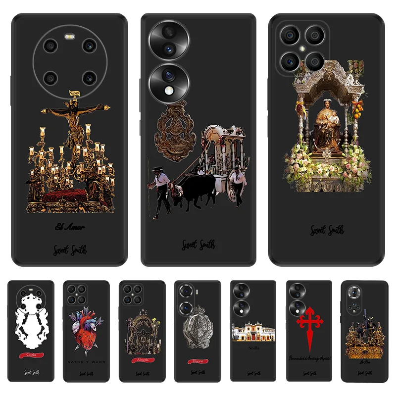 Black Soft Phone Case for Honor Magic5 Pro X7b X8b X9b X6 X7 X8 X9 A 90 70 Virgin Mary Jesus Church Pixel 6 7 8 6a 7a 8a Cover