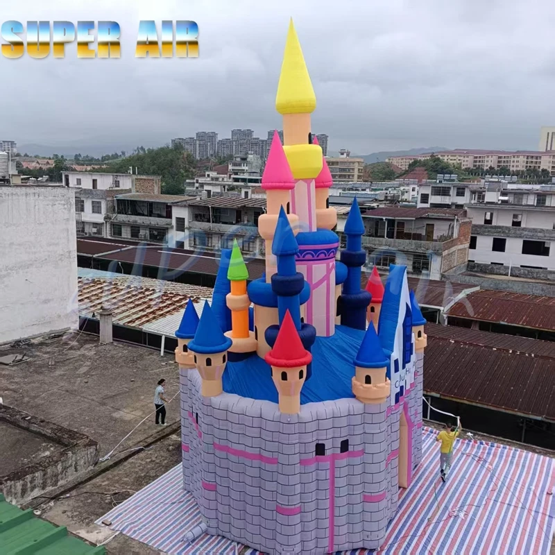 Parque de atracciones para niños, castillo colorido inflable gigante para exteriores con soplador a la venta
