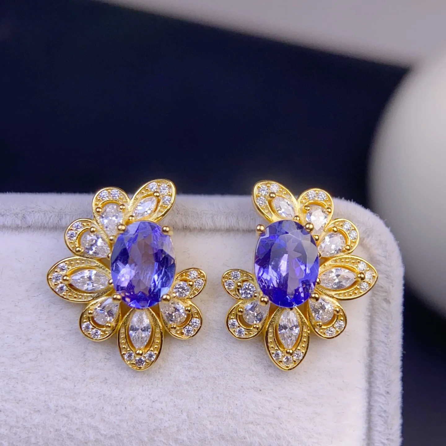 

6*8mm Natural Tanzanite Earrings, 925 Sterling Silver Precision Setting, Beautiful Purple Flawless Gemstone Jewelry Gift