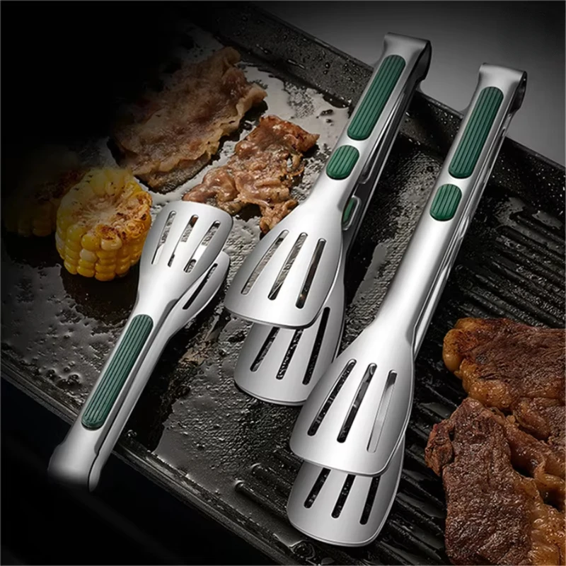 7/9/11 Inch Long Bbq Tongs Non-Slip Handle Stainless Steel Fried Barbecue Clip Salad Bread Clamp Kitchen Tools Meat Food Clips