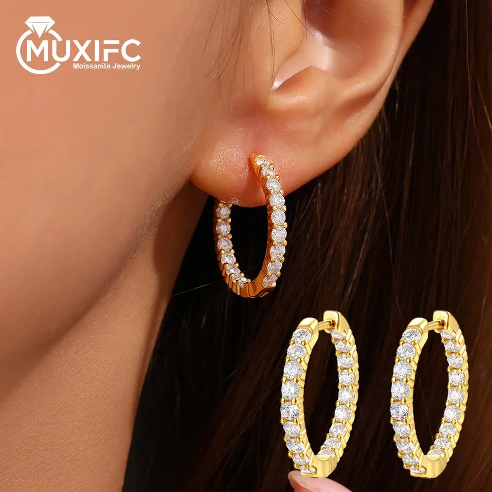 

MUXIFC Full Moissanite Hoop Earrings for Women D Color Diamond Circle Ear Studs GRA S925 Sterling Silver Wedding Jewelry Gifts