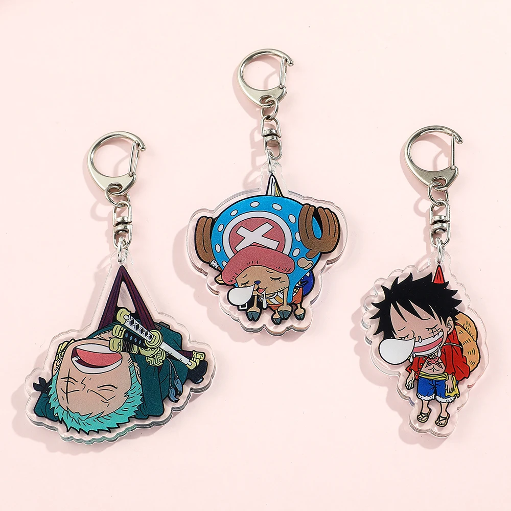 Anime ONE PIECE Figure Keychain Cartoon Figure Monkey D. Luffy Roronoa Zoro Tony Chopper Acrylic Pendant Keyrings Gifts for Fans