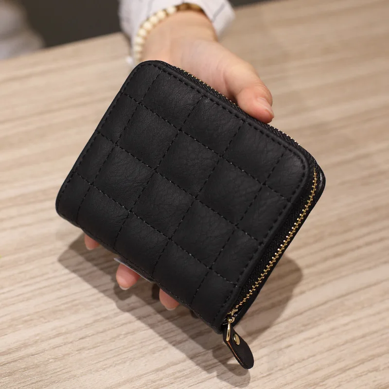 Frauen Kurze Brieftaschen PU Leder Weibliche Plaid Nubuk Karte Halter Brieftasche Luxus Marke Damen Kleine Zipper Brieftasche Mit Geldbörse – Detail 14
