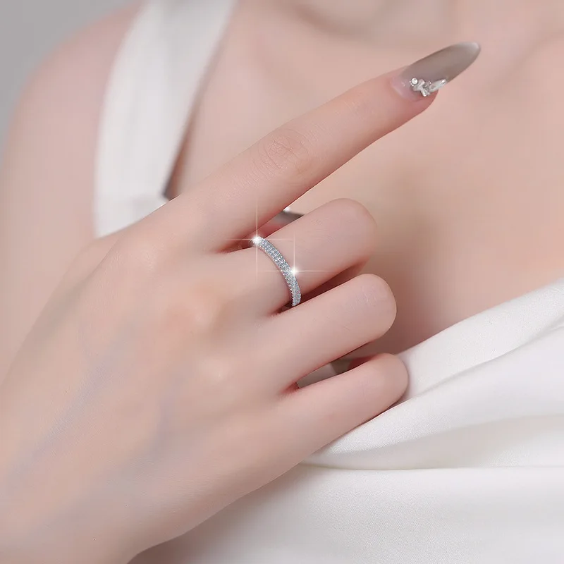 Well-crafted Double Row Ring Ladies Moissanite PT950 Platinum Secure Comfort Wearing Item