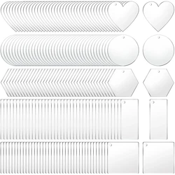 10pcs/set Acrylic Blanks Transparent Keychain Pendants Includes Circle Heart Square Rectangle Hexagon Shaped Star for DIY Crafts