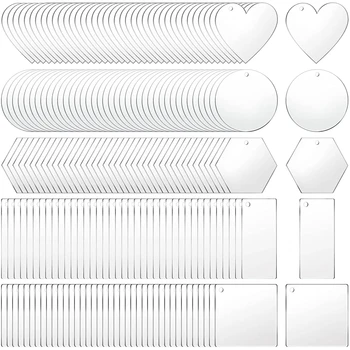 아크릴 블랭크 투명 키체인 펜던트, 원형 하트 사각형 직사각형 육각형 별 포함, DIY 공예품, 세트당 10 개 