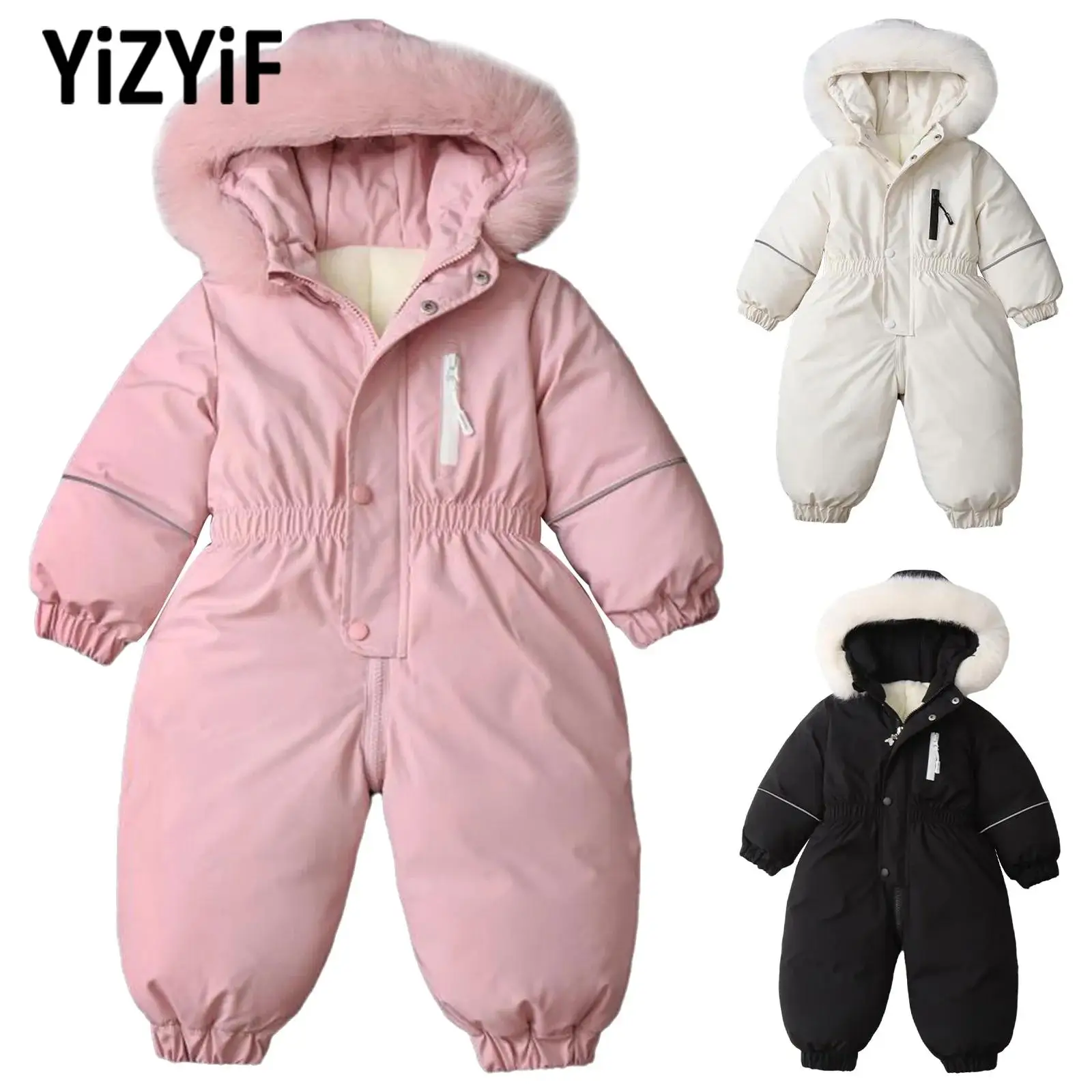 

Разноплавающий водостойкий зимний комбинезон для малышей, лыжный костюм для девочек и мальчиков, комбинезон с капюшоном и отделкой из искусственного меха, комбинезон с длинными рукавами, лыжная одежда, спортивная одежда