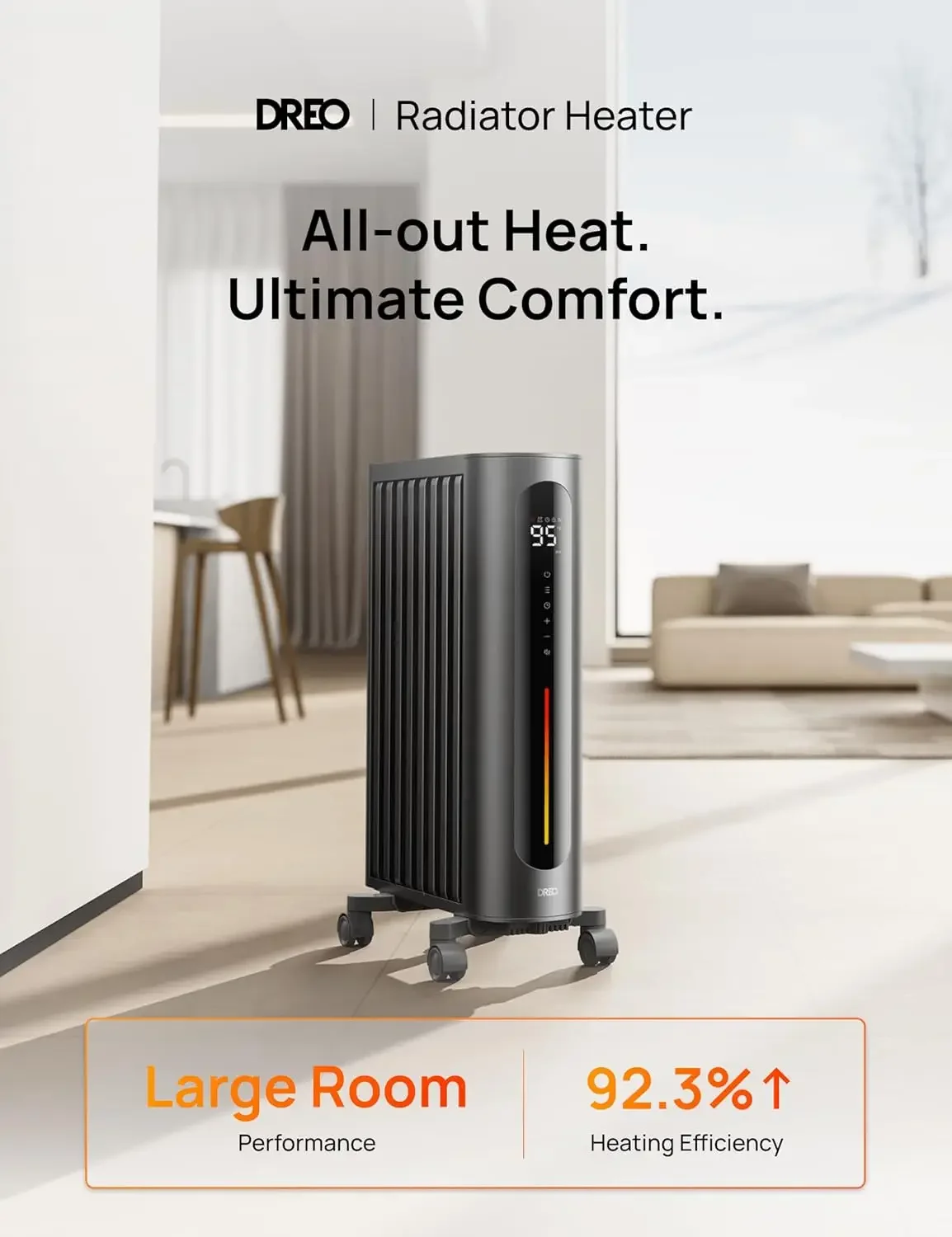 Oil Filled Radiator Heater, 1500W Radiant Heater with Remote Control, Digital Thermostat,4 Modes,24h Timer,10 Safety Protections