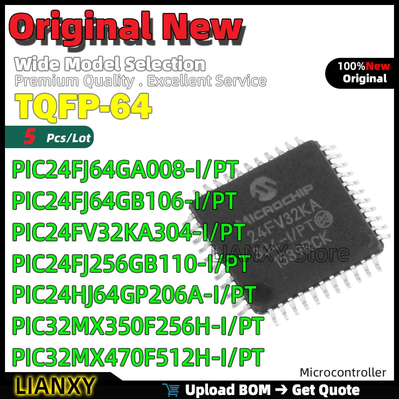 5pcs TQFP-64 PIC24FJ64GA008-I/PT PIC24FJ64GB106-I/PT PIC24FV32KA304-I/PT PIC24FJ256GB110-I/PT PIC24HJ64GP206A-I/PT