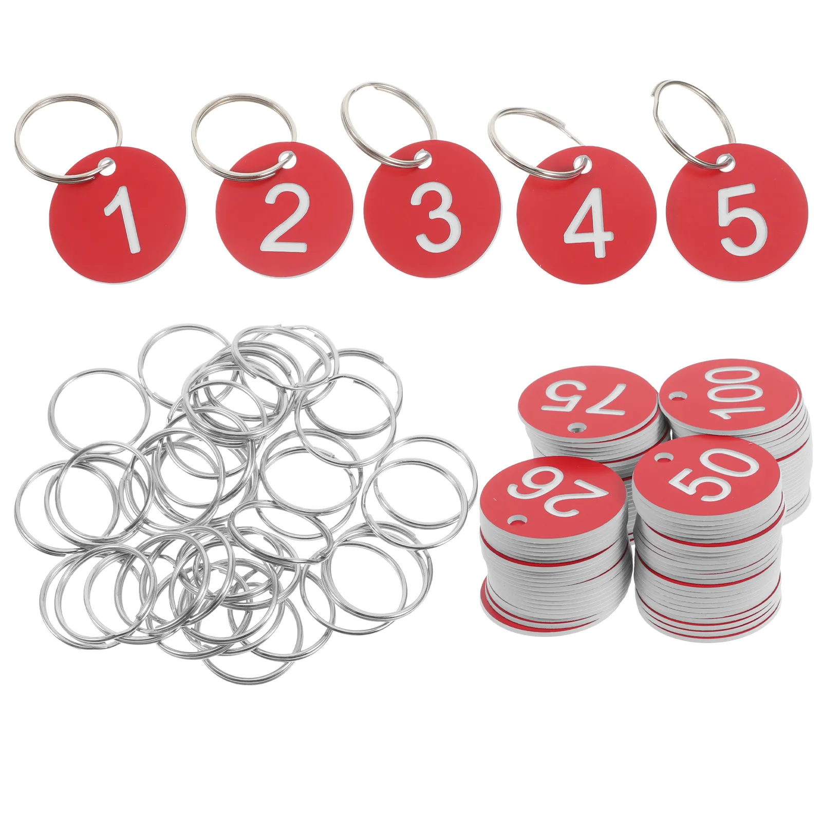 100Pcs Round Numbered Plastic Tags Circular Number Labels with Metal Rings for Key Organization Gym School Office Equipment