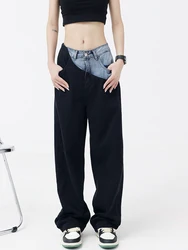 Vintage High Waist Women Black Jeans Korean Fashion Streetwear Wide Leg Jean Female Denim Trouser Straight Baggy Mom Denim Pants