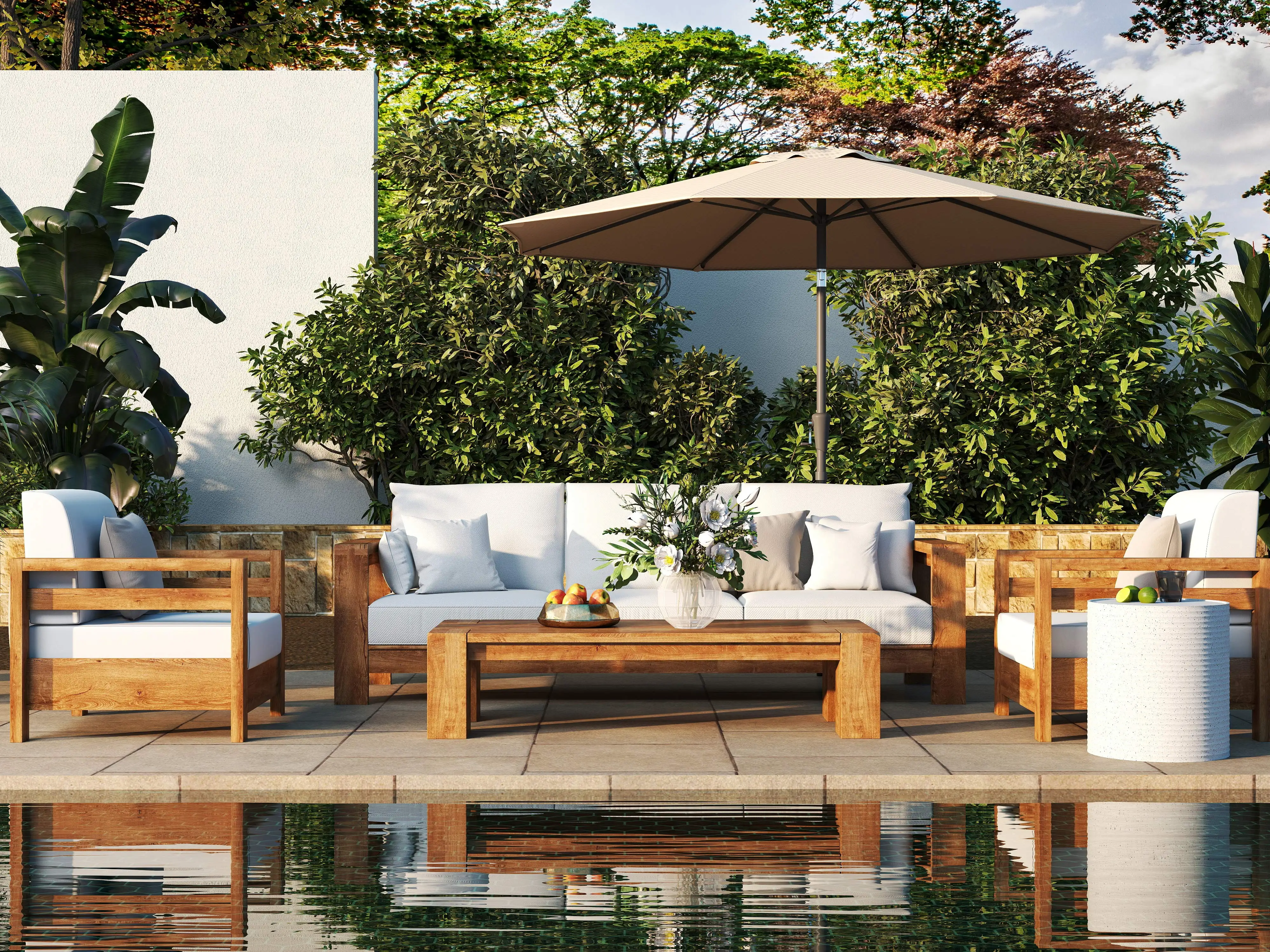 مظلة فناء مقاس 7.5 بوصة مظلة سوق للطاولة الخارجية مع زر ضغط وإمالة/كرنك، 6 أضلاع