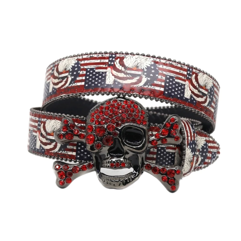 

Harajuku Diamond Skull Buckle Belts PU Belt Adult Jeans/ Skirt Decorative Belt