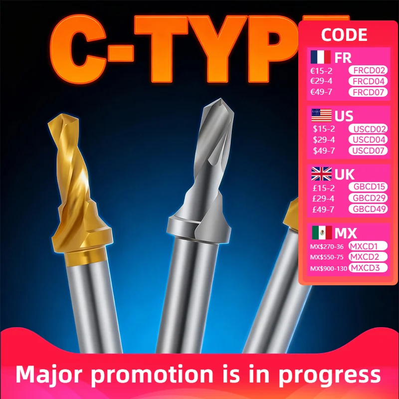 

Titanium Alloy Countersunk Head Integrated Center Drill Bit, High-Speed Steel Hardened, C-type Drill Bit, M3-M16