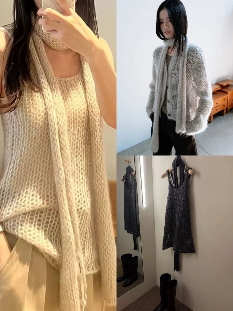 سترة محبوكة غير رسمية للسيدات Svel V-Ne سترة ذات لون نقي Dongda Gate سترة صوفية عصرية على مهل