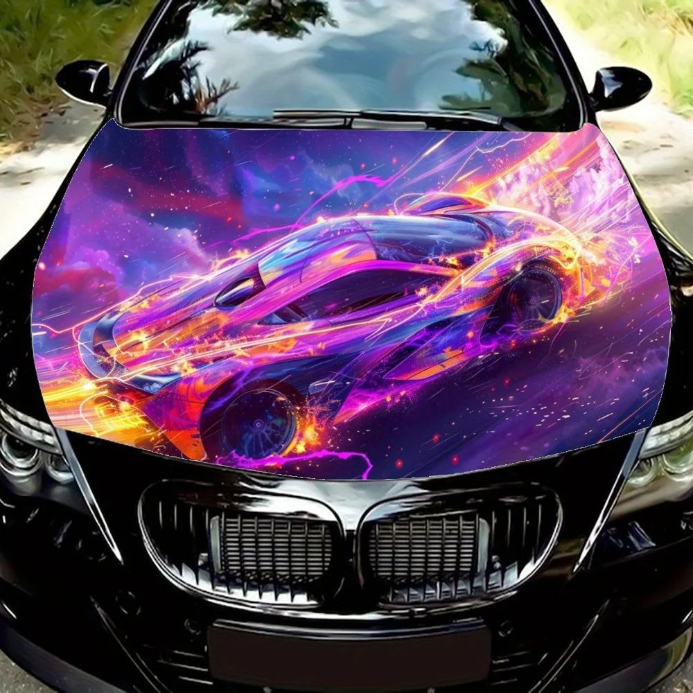 

Drift Car Pattern Car Hood Stickers - Waterproof Self-Adhesive, Scratch-Resistant PVC Decals, Vibrant Purple & Orange Design, Ea