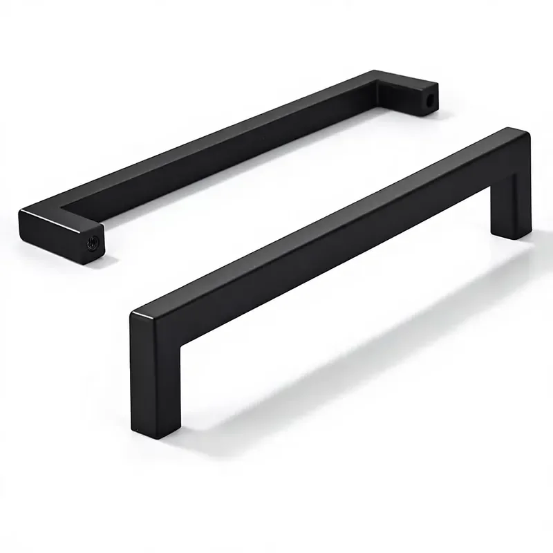 10 Pack Solid 6-1/4in (160mm) Black Square Matte Aluminum Cabinet Handles Drawer Pulls Powder Coating for Cabinets Cupboard