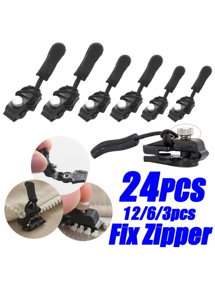 24/3 pçs universal destacável metal zíper slider extrator destacável kit de reparo instantâneo diy