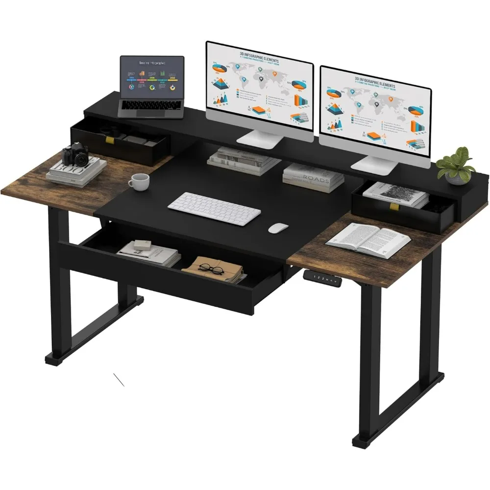 Electric Standing Desk with 2 Drawers, 71 x 32 inch Height Adjustable Computer Desk, Home Office Stand Up Desk with 4 Preset He