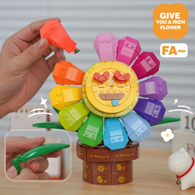楽しいホールディングマネーフラワー 5-in-1 表現子供パズルスタッキングブロックビルディングおもちゃの組み合わせギフトとかわいい装飾用