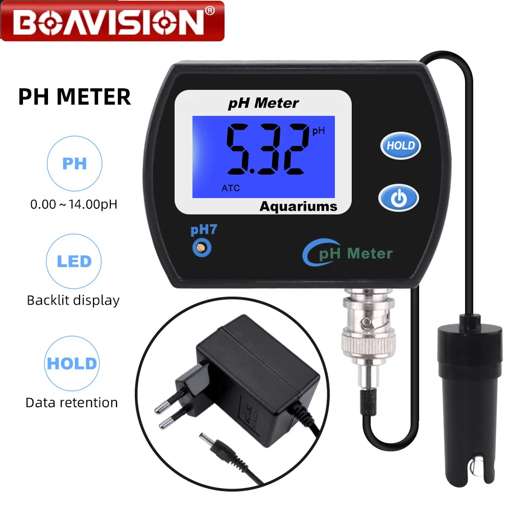 Professional Accurate pH Meter for Aquarium Multi-parameter Water Quality Monitor Online pH monitor Acidometer US/EU plug