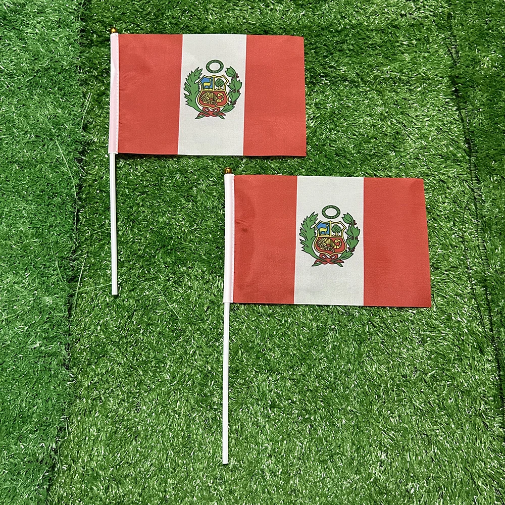 (SKY FLAG)Peru Handflagge 10/20/50 Stück 21*14cm Peru Handflaggen zum Schwenken mit Kunststoffstange für Sportaktivitäten und Heimdekoration – Detail 2