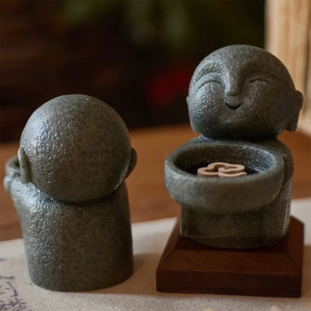 Novelty Monk Candle Holder Silicone Mold -DIY Concrete Meditation Sculpture,Cement Tea-light ，Jesmonite Candlestick Molds
