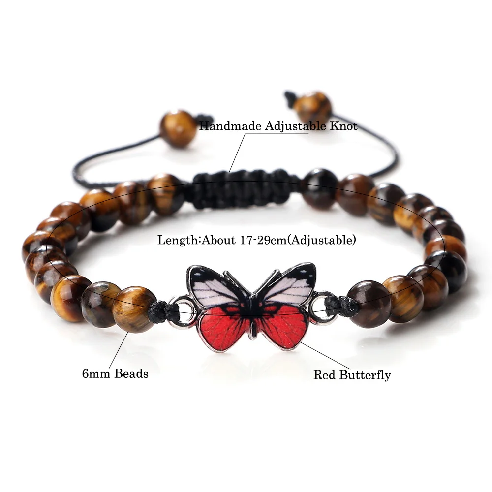 Newest Red Butterfly Charm Bracelets Natural Stone Lucky Beads Bracelets For Women Men Braided Adjustable Rope Jewelry Pulseras image 6