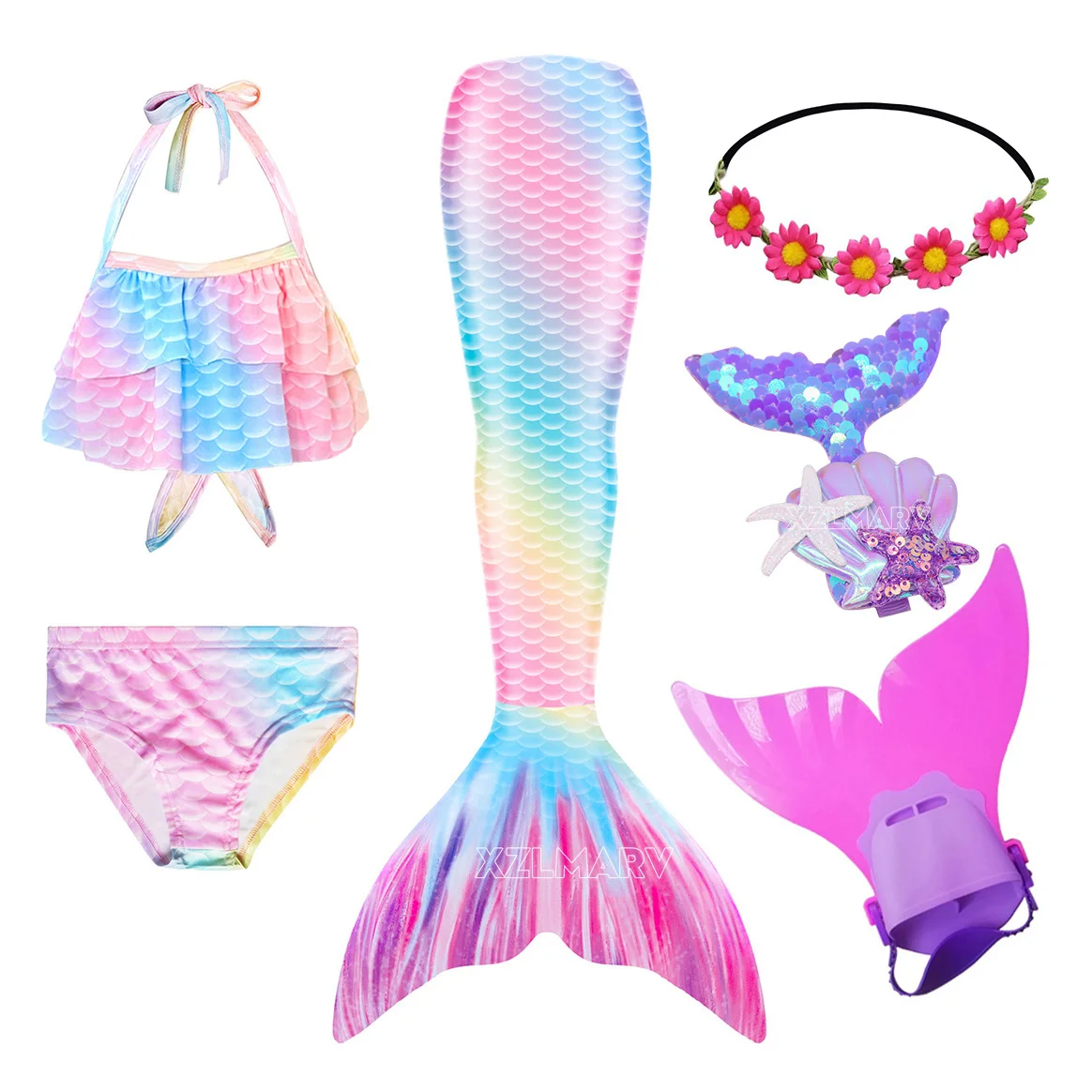 2024 Girls Mermaid Tail Swimsuit for Swimming Girl the Little Mermaid Costume Cosplay Beach Clothes Swim Bathing Suit