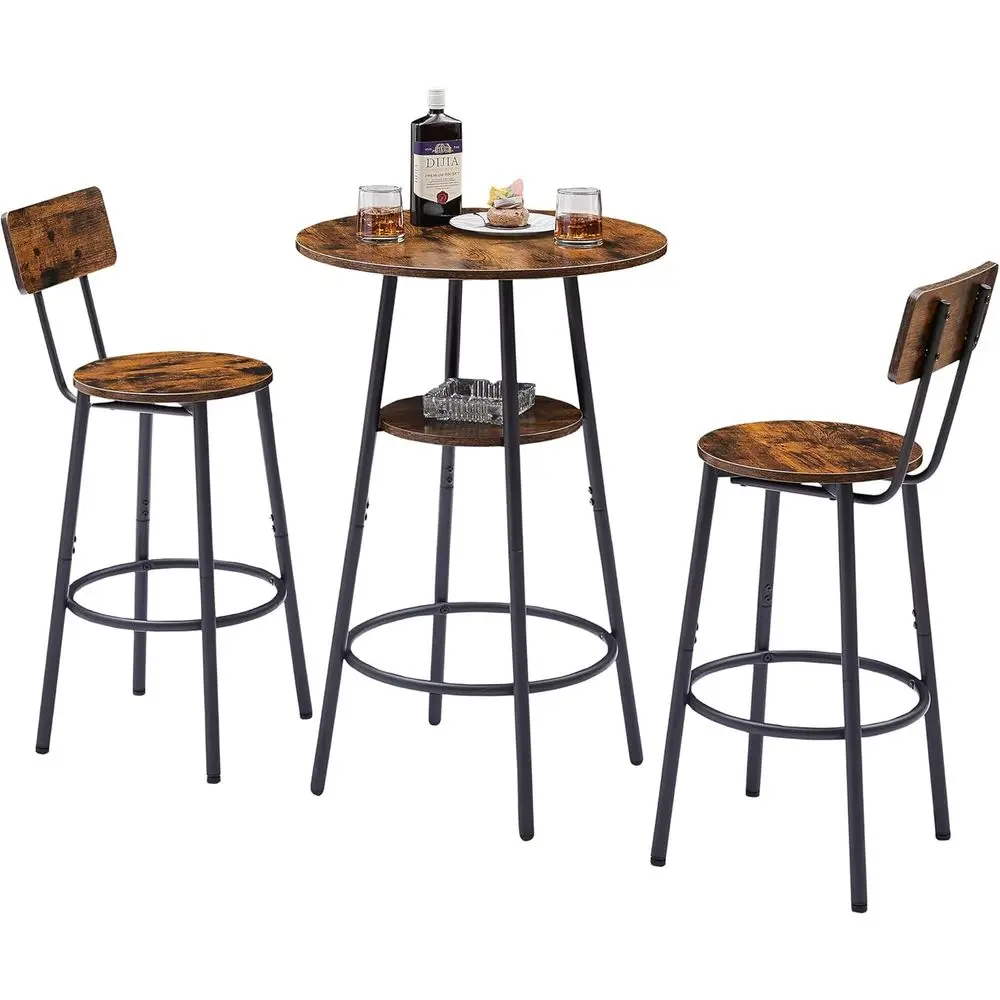 Rustic Brown Dining Set: 2-Piece Bar Table and Chairs or 2 Small Bistro Tables with Backrest Stools