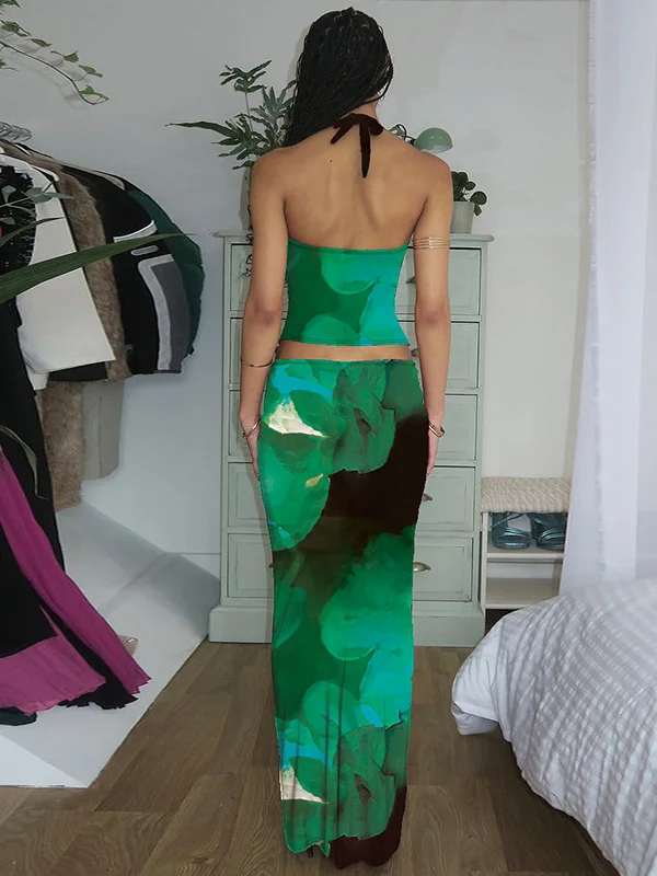 Dan Lian Season Wind Vintage Print Holiday ter Top High Waist Bodycon Skirt Set Women's Faion Summer Outfit Two-Piece Set